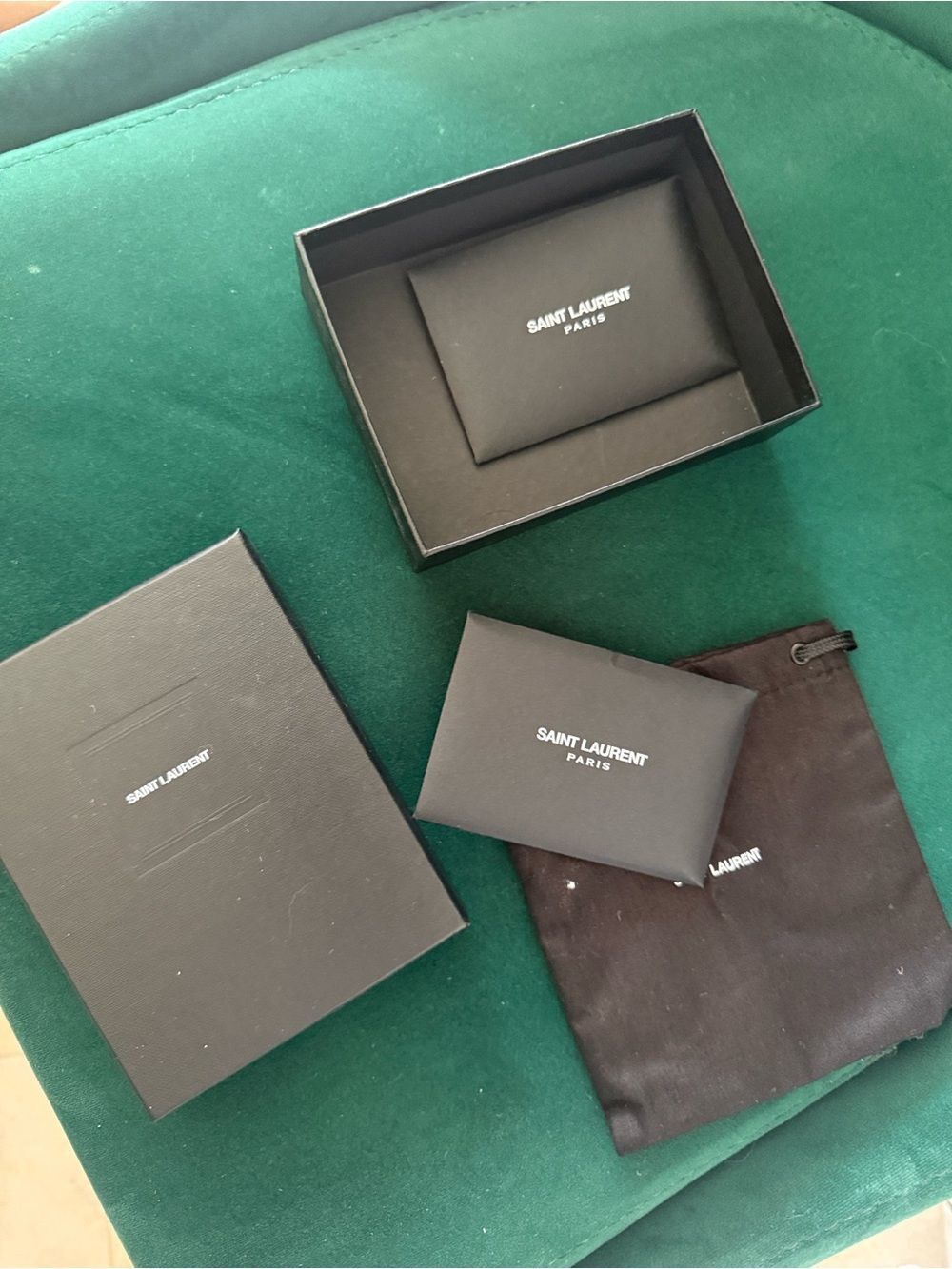 Saint Laurent Black Embossed Logo Box & Dust Bag - Small Box Approx 5x4 inches
